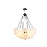 Frosted Glass Ball Chandelier Lamp - black D80cm big / Cold White - Hanging Light