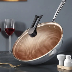 Glass Lid Stainless Steel Non Stick Wok Frying Pan - 32cm - Cookware set