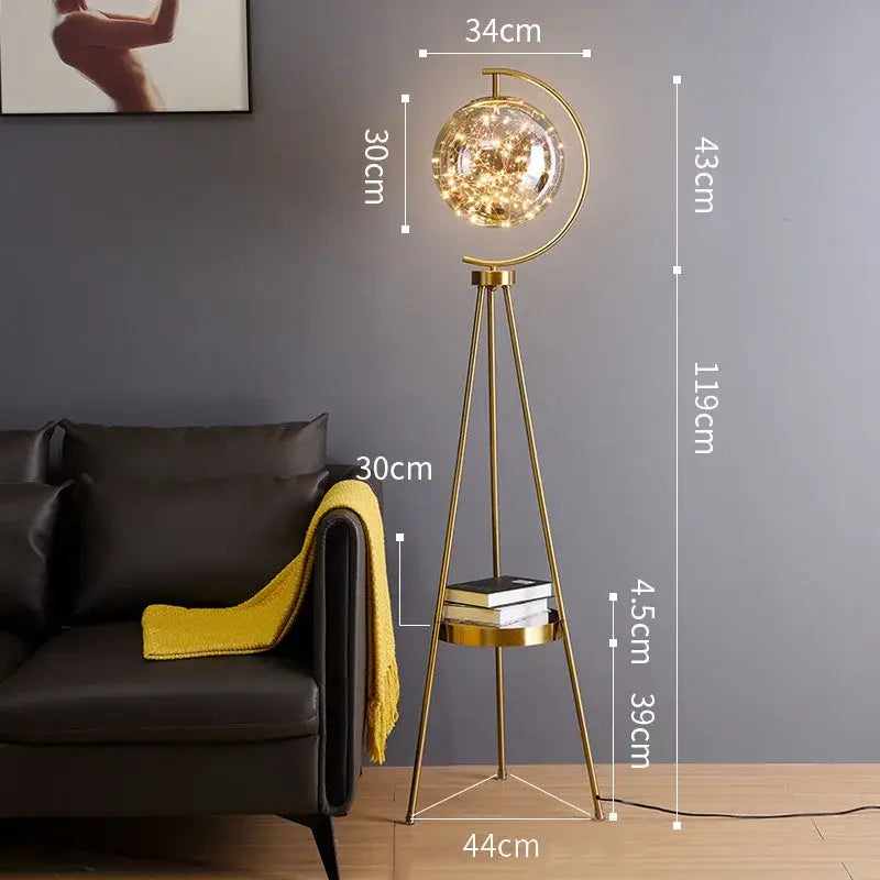Globe Clear Smoky Glass Round Standing Light - Gold Smoky gray / AU Plug - Lamps