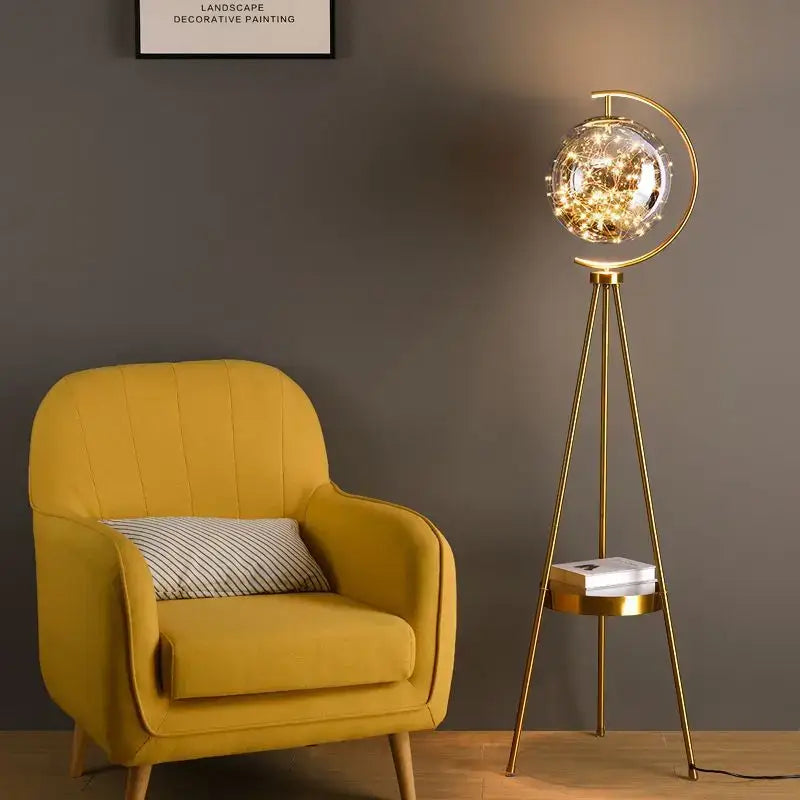 Globe Clear Smoky Glass Round Standing Light - Lamps