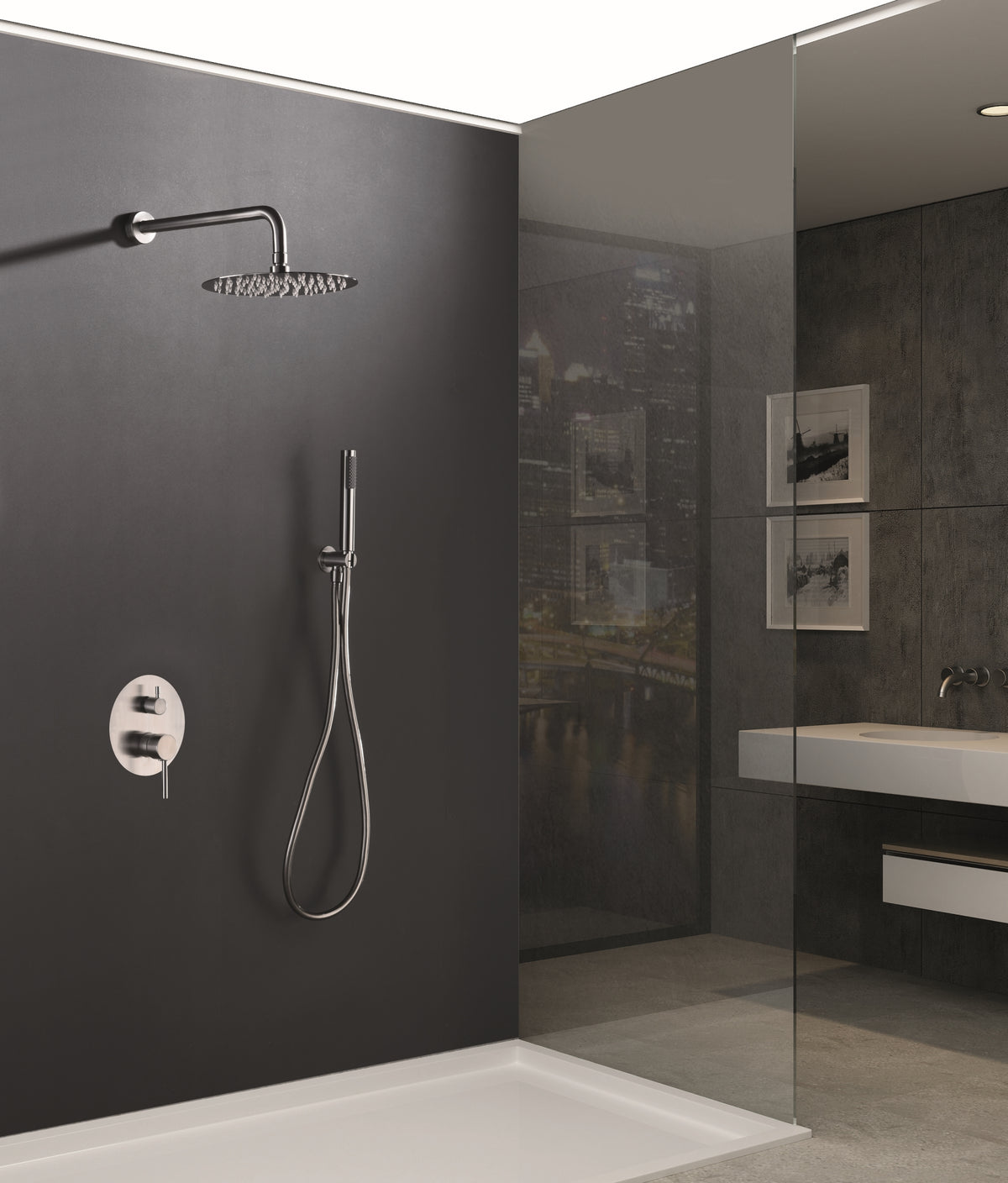 Steel S316 Built-in Single-Lever Shower Set Moscow Series, in a bathroom setting