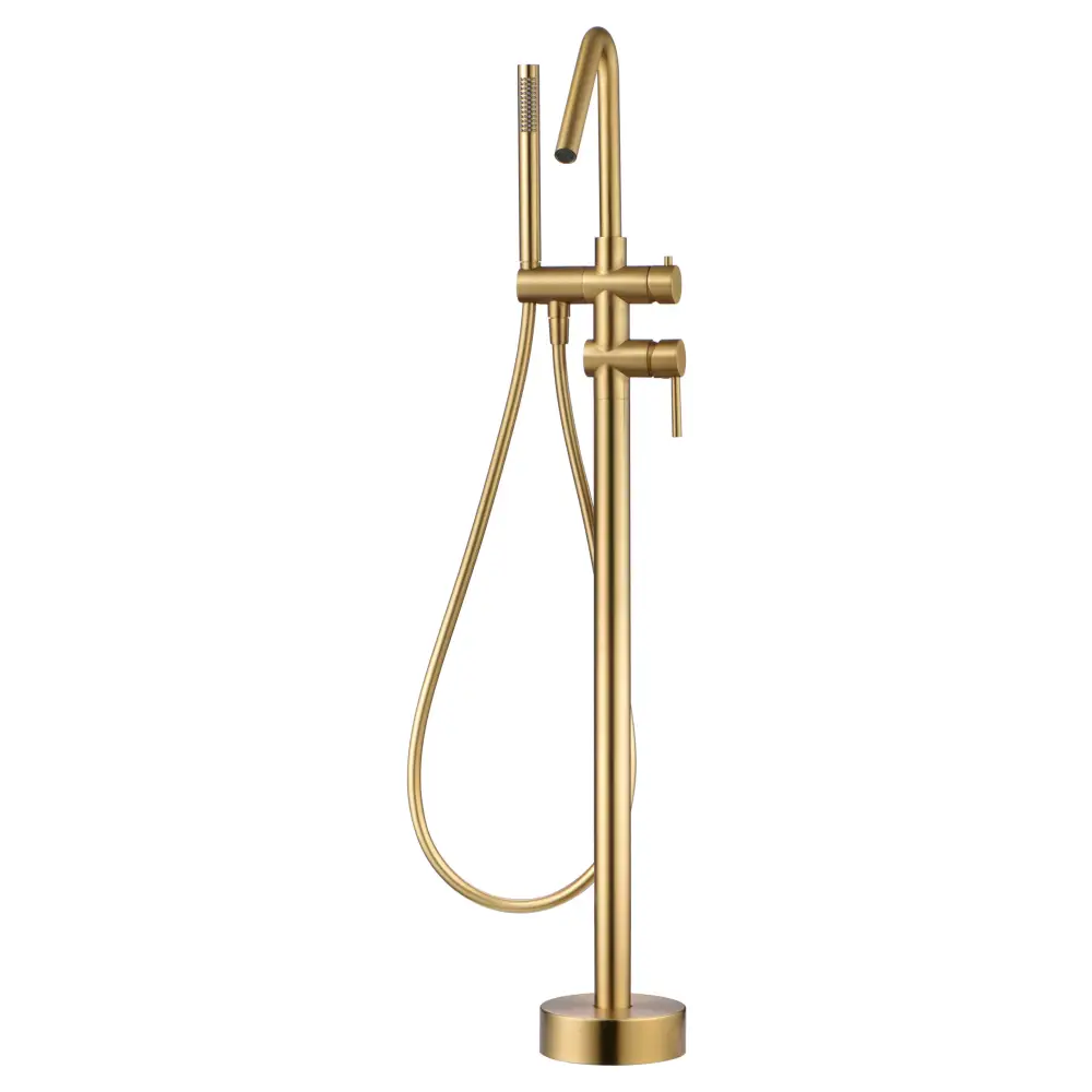 Corsica brushed gold freestanding bathtub mixer tap on white background