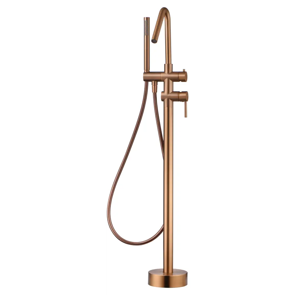 Brushed rose gold freestanding bathtub faucet with single lever design