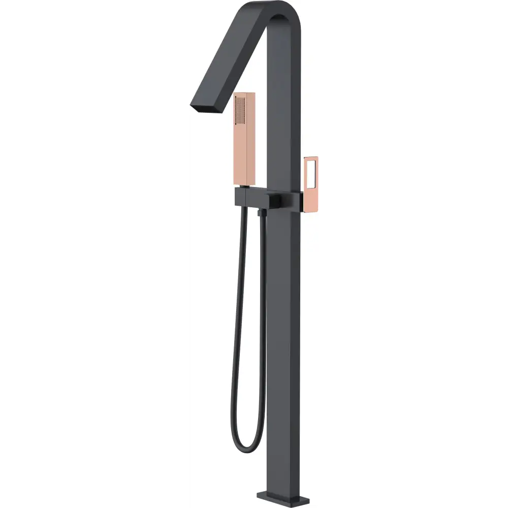 Black and rose gold modern freestanding bathtub faucet with sleek design