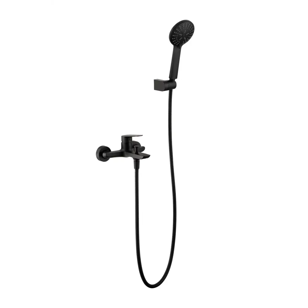 Matte black modern shower faucet set with sleek bathroom design