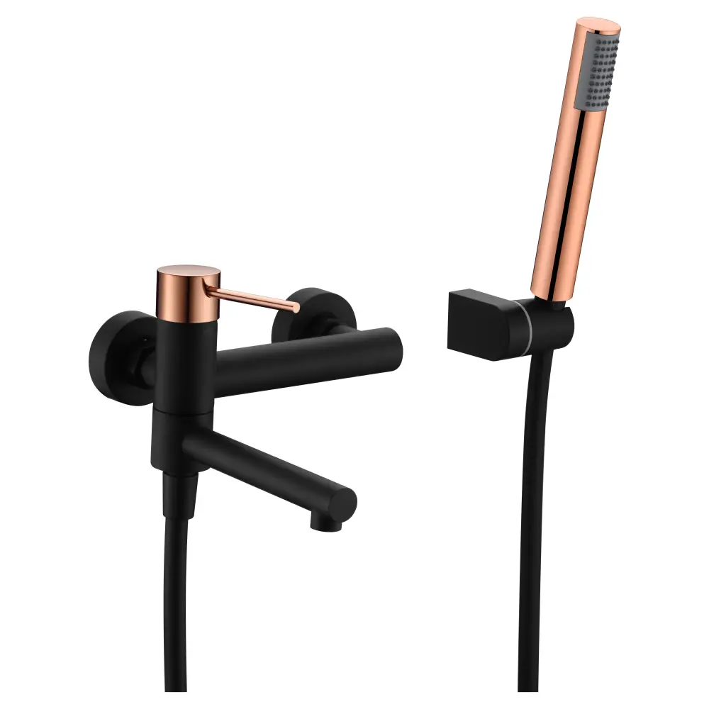 Milos black and rose gold shower faucet set with modern design