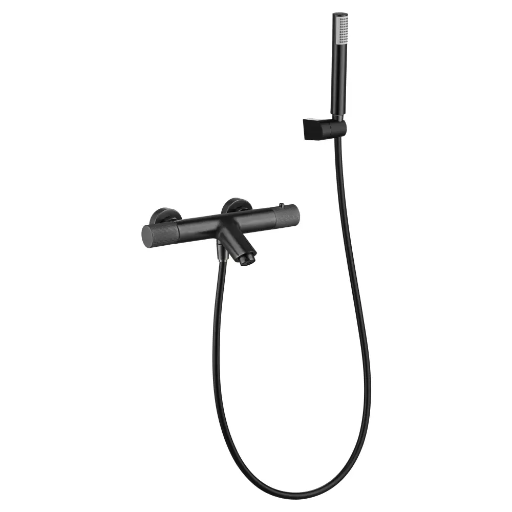 Black gun metal thermostatic shower faucet modern design fixture closeup