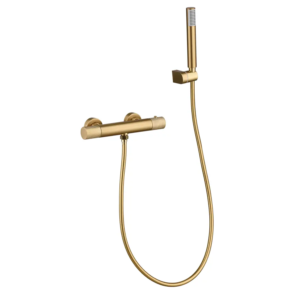 Brushed gold thermostatic shower faucet modern design chrome finish