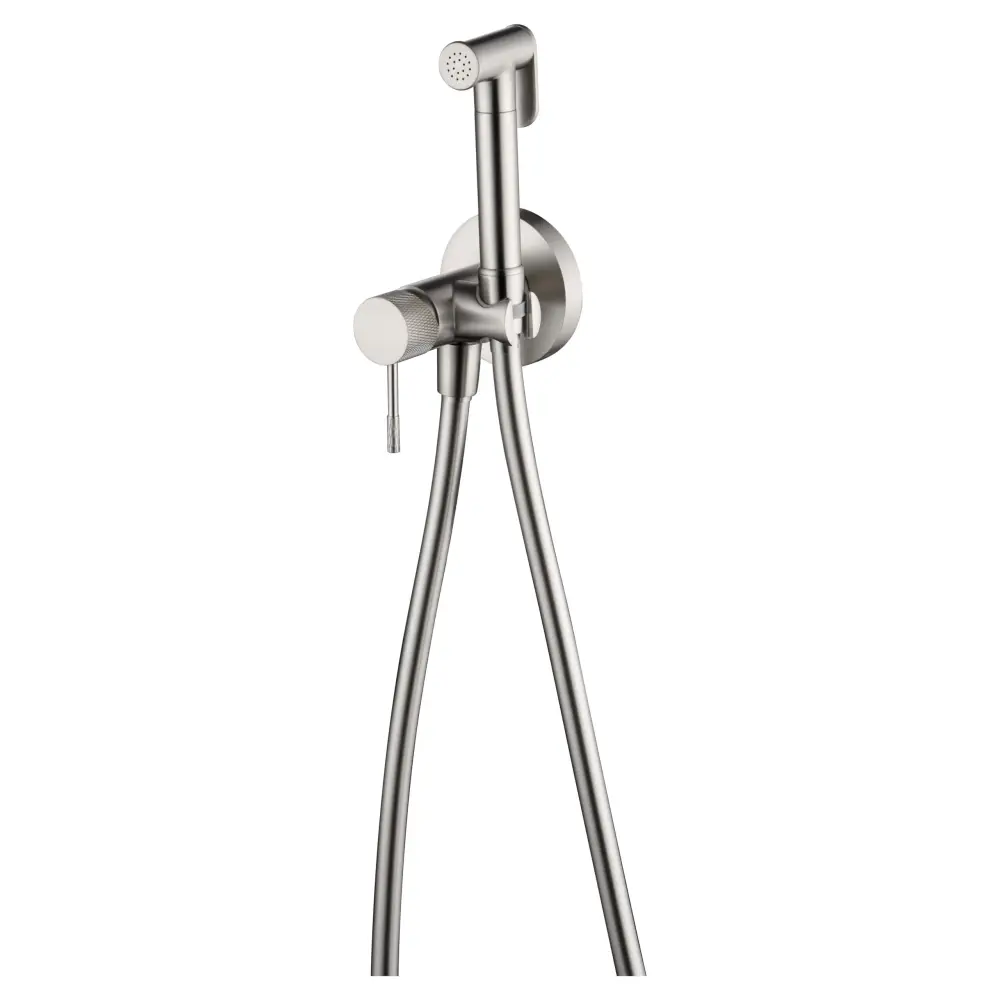Brushed nickel modern built-in bidet faucet with sleek contemporary design