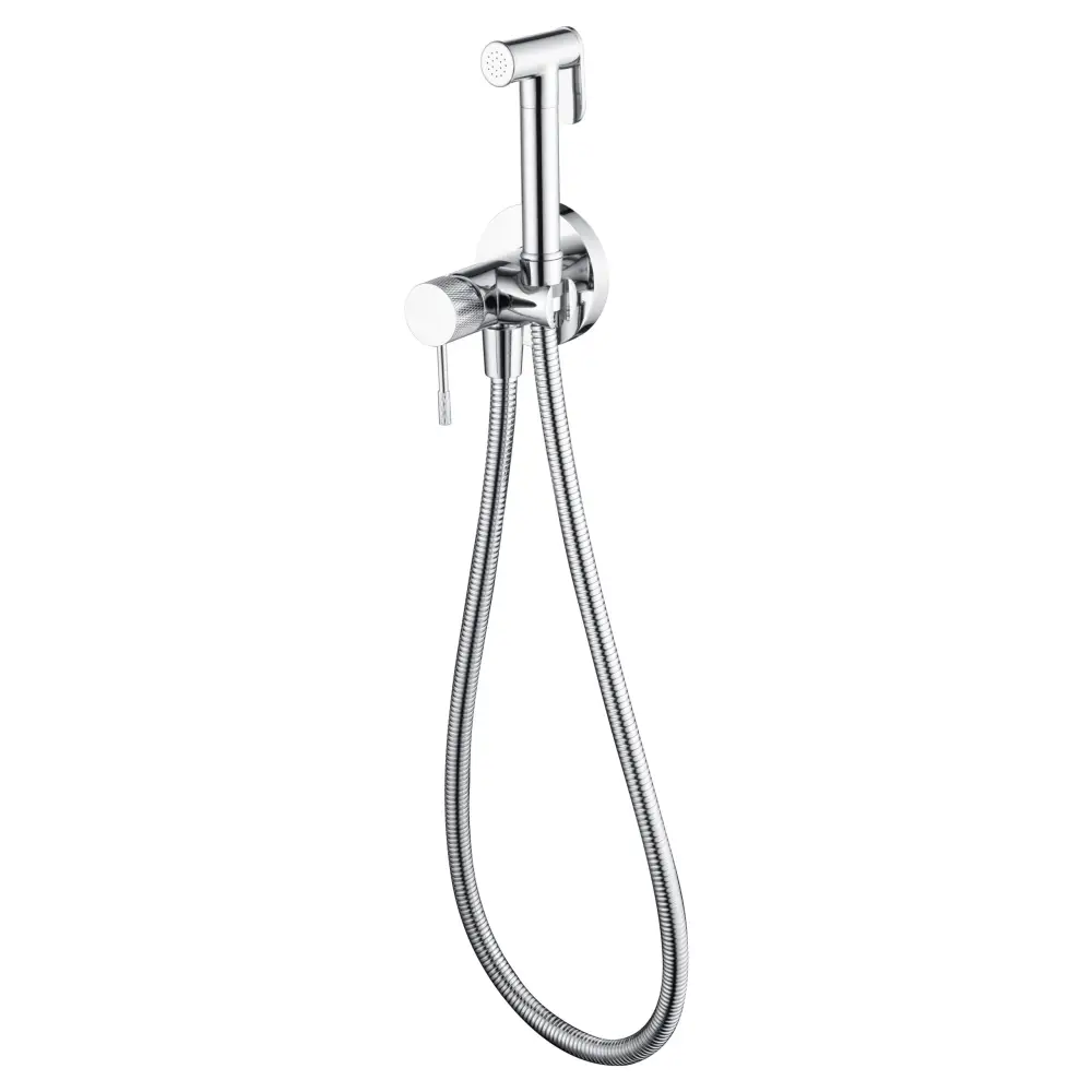 Chrome built-in bidet faucet with modern minimalist design and sleek finish