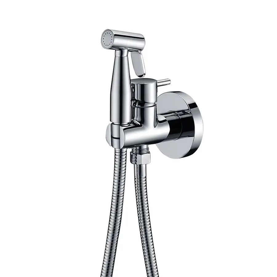 Chrome built-in bidet faucet with modern bathroom design and sleek finish