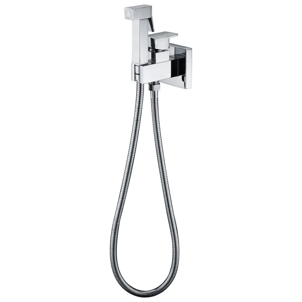 Chrome single lever bidet faucet mixer on white background