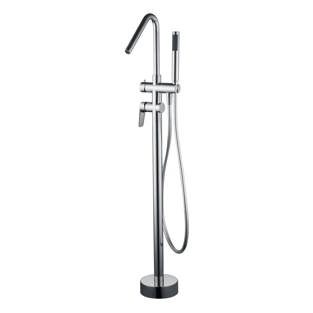 Chrome freestanding bathtub faucet with modern design and sleek finish