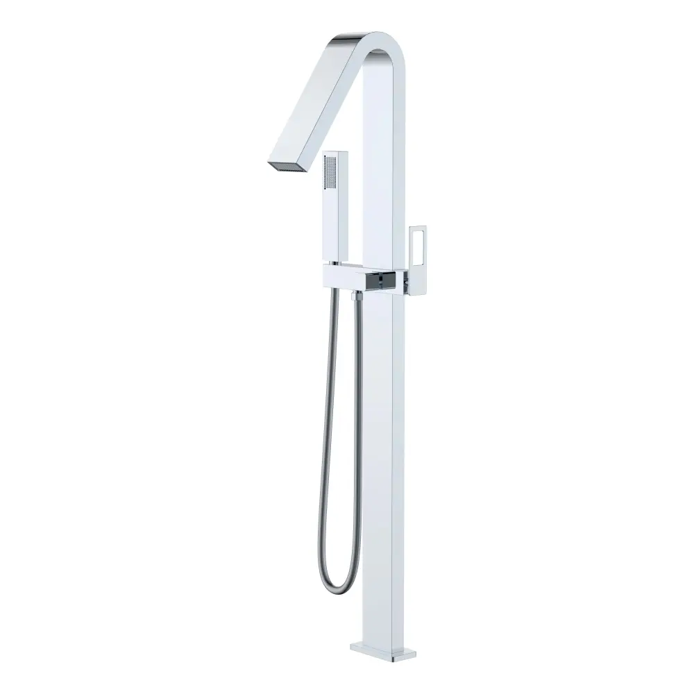 Chrome freestanding bathtub faucet with modern sleek design and polished finish