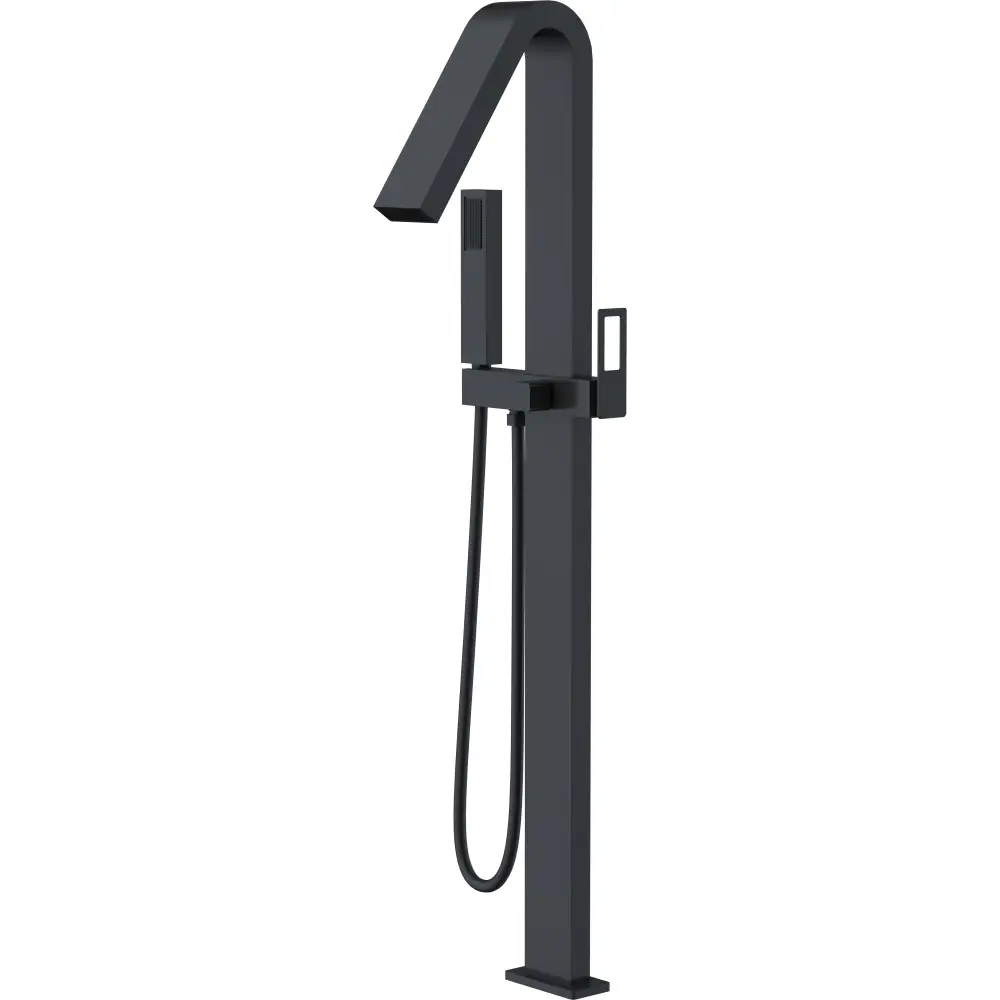 Matte black freestanding bathtub faucet with modern minimalist design