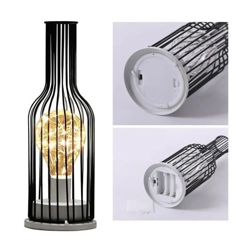 Hollow Out Wine Bottle Glass LED Lamp - Desk Lamp