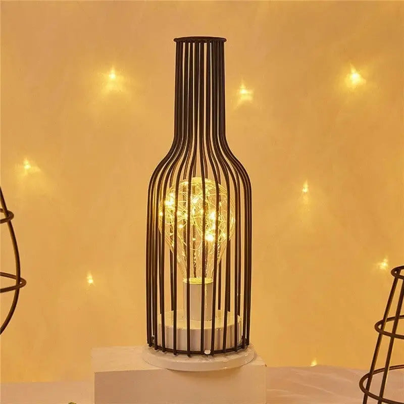 Hollow Out Wine Bottle Glass LED Lamp - Red Wine Bottle - Desk Lamp