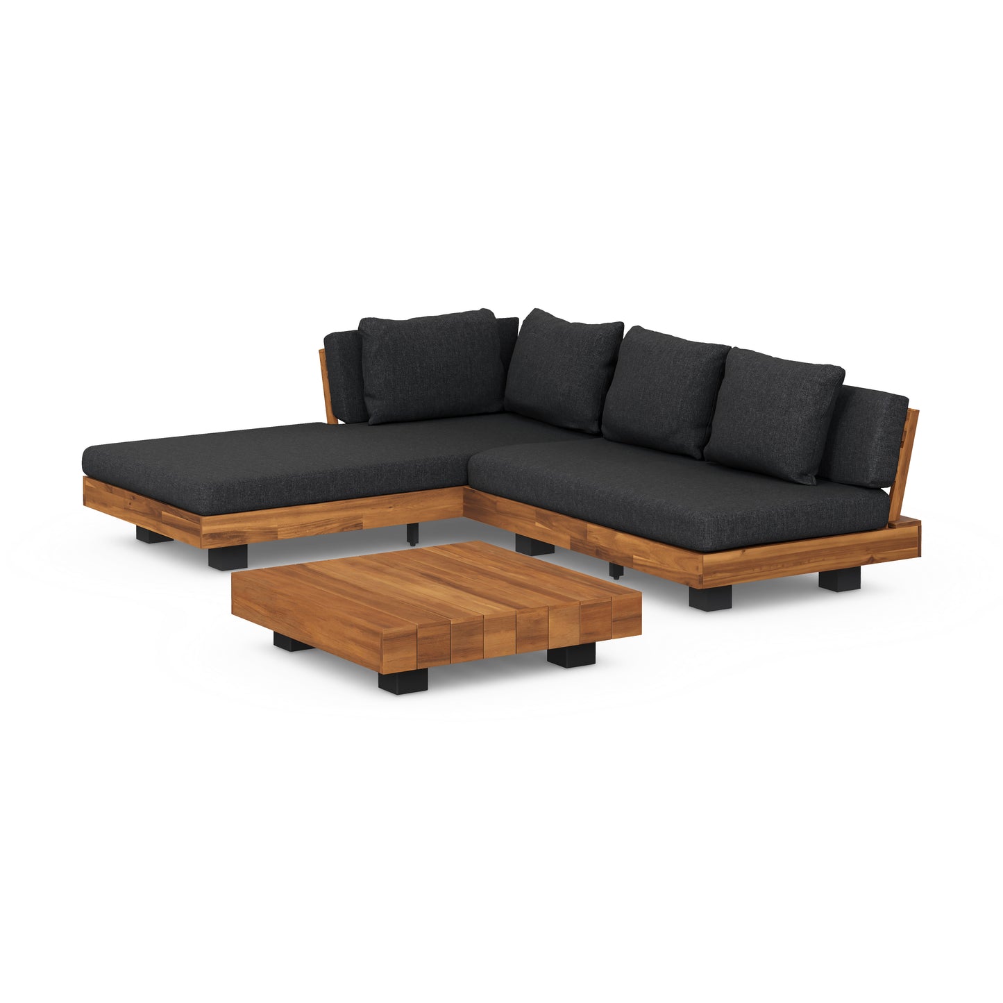 Conjunto de sofás modernos para hotel, muebles de exterior de teca para jardín, sofá seccional de madera y aluminio para patio, conjunto de sofás de jardín de lujo de teca.