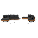 Conjunto de sofás modernos para hotel, muebles de exterior de teca para jardín, sofá seccional de madera y aluminio para patio, conjunto de sofás de jardín de lujo de teca.