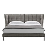Italian Linen Modern Luxury Minimalist Double Bed Frame - Grey - Bedroom