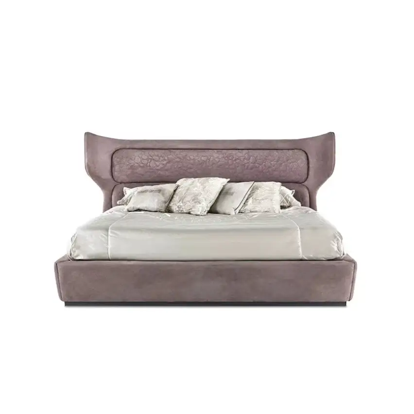 Italian Leather Queen Bed Frame with Padded Headboard - view 4