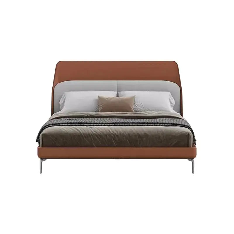 Italian Minimalist High Backrest Double Wood Bed Frame - Bedroom