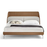Italian Minimalist High Backrest Double Wood Bed Frame - Genuine leather 1.5 - Bedroom