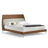 Italian Minimalist High Backrest Double Wood Bed Frame - Super leather fabric - Bedroom