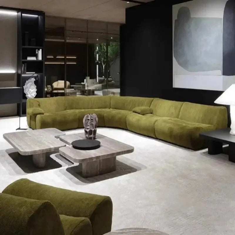 Italian Minimalist Pine Sofa with Corduroy Fabric - view 3