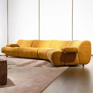 Italian Minimalist Pine Sofa with Corduroy Fabric - view 2