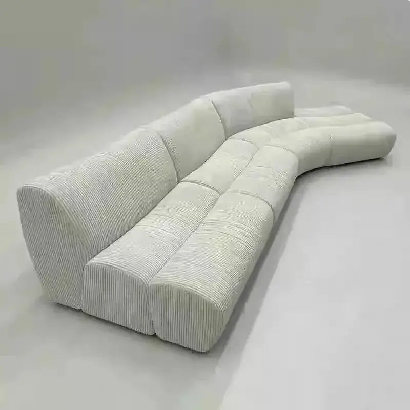Italian Minimalist Pine Sofa with Corduroy Fabric - view 4