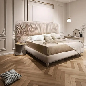 Italian Minimalist Queen French Pleated Bed Frame - Bedroom