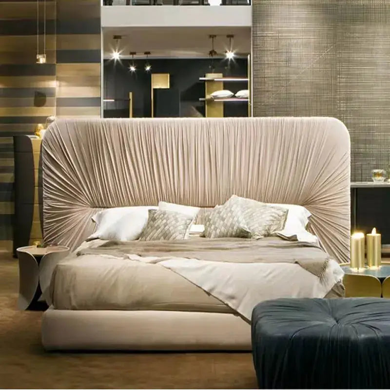 Italian Minimalist Queen French Pleated Bed Frame - Bedroom
