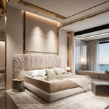 Italian Minimalist Queen French Pleated Bed Frame - Bedroom