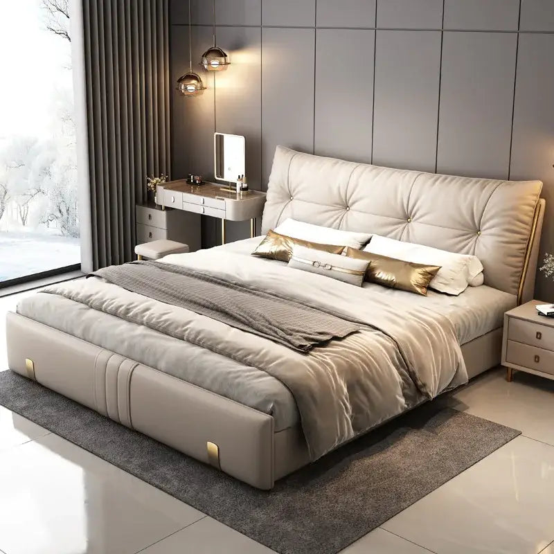 Italian Upholstered Storage High Backrest Double Bed Frame - 200 cm / Bed Frame - Bedroom