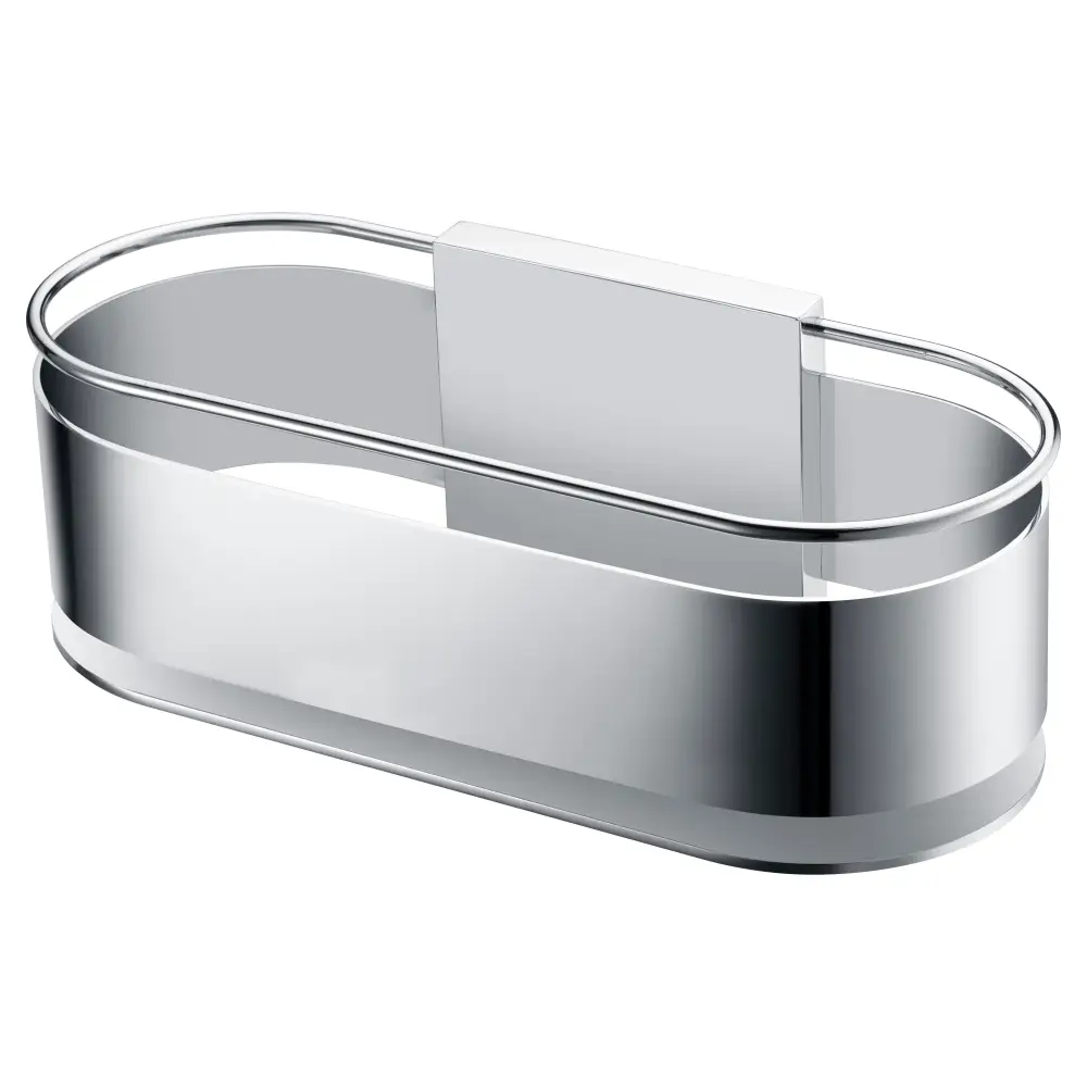 Chrome modern minimalist soap dish bathroom accessory on white background
