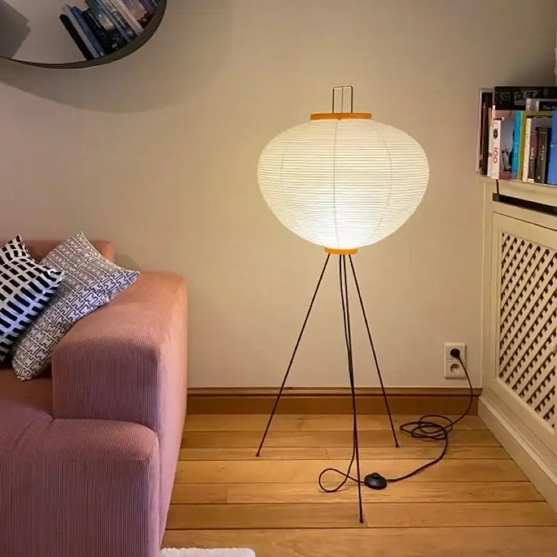 Japanese Paper Floor Lamp with Button Switch - Warm Neutral Cool Light - view 11