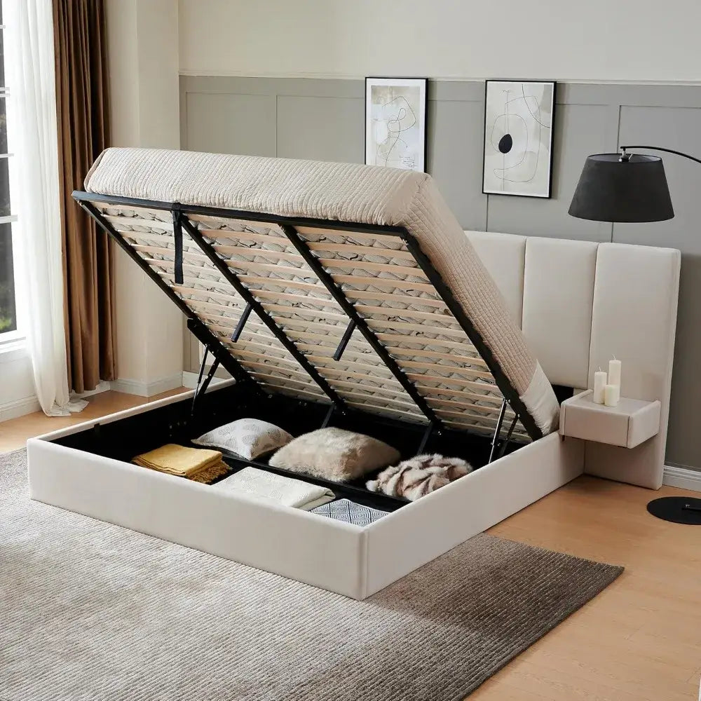 King Velvet Upholstered Bed Frame with Lift Storage - view 3
