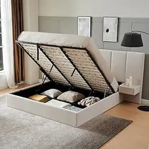 King Velvet Upholstered Bed Frame with Lift Storage - view 6