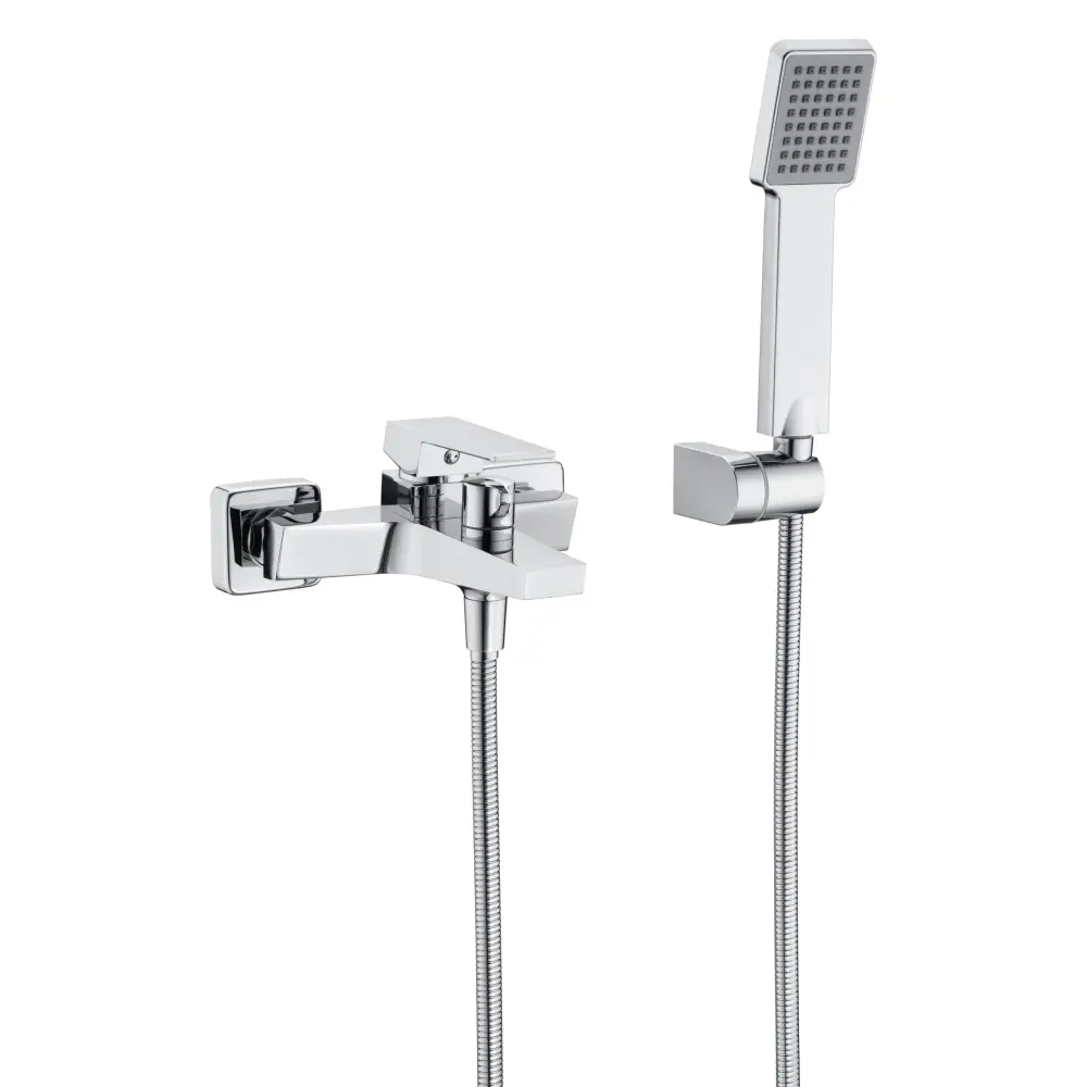 Chrome single handle shower kit with modern minimalist design closeup