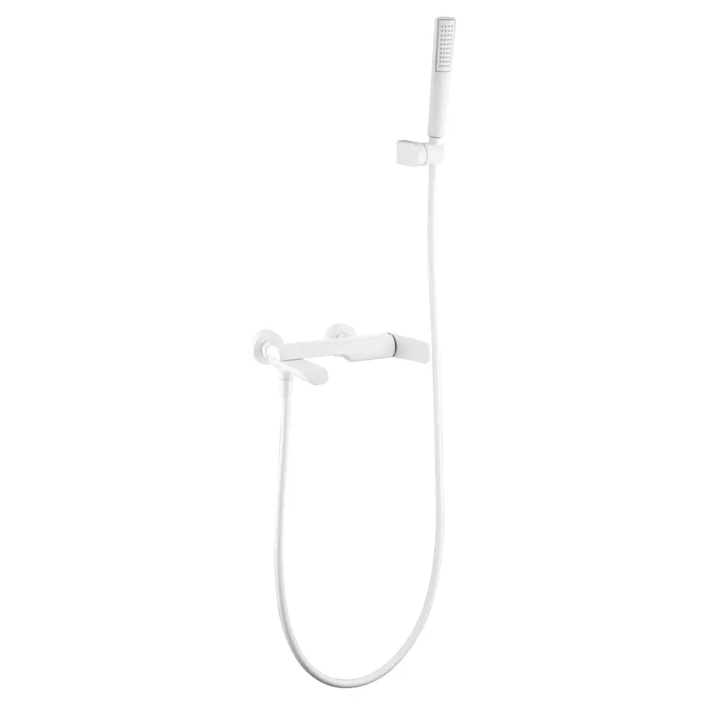 Matte white single handle modern shower set with sleek chrome fixtures