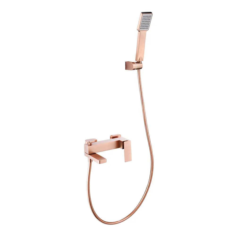 Pisa brushed rose gold single-lever shower bath kit against white background