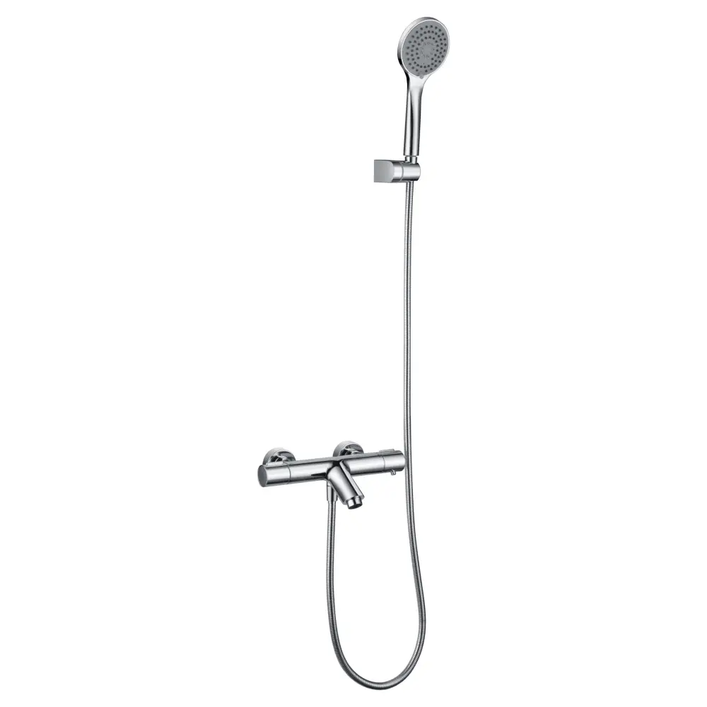 Chrome thermostatic shower set with temperature control dial and fixtures