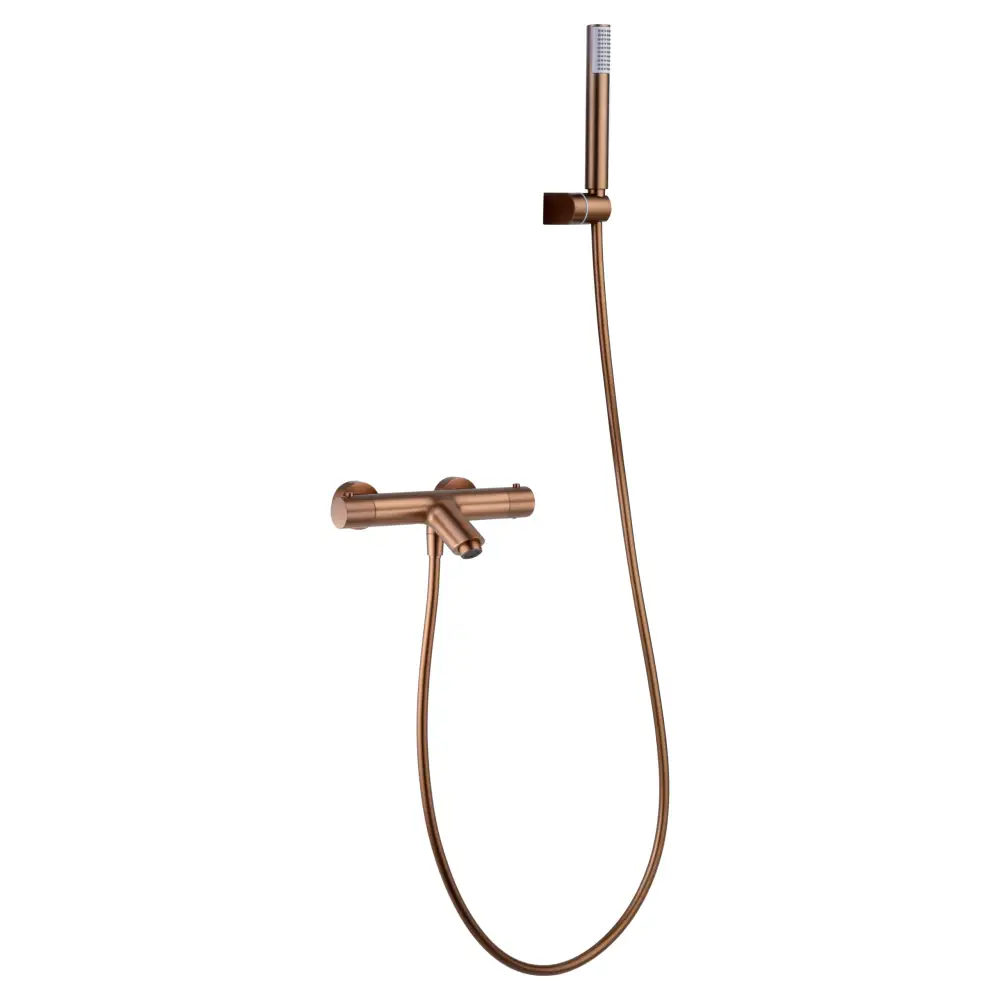 Monza brushed rose gold thermostatic shower bath kit with modern fixtures