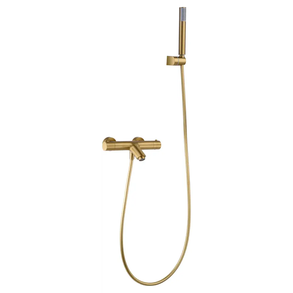Monza brushed gold thermostatic shower bath kit with modern fixtures