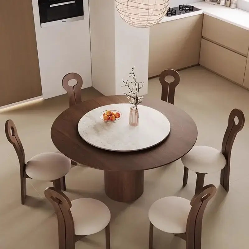 Walnut Round Dining Table with Stone Top - view 4