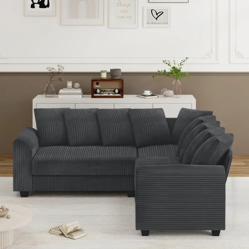 L Shaped Corner Modular Cushion Sofa - Dark Gray - Sofa