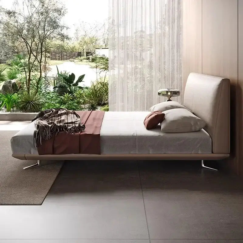Leather master bedroom modern simple double bed - Bedroom