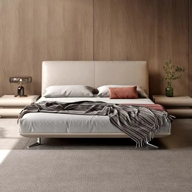 Leather master bedroom modern simple double bed - Bedroom