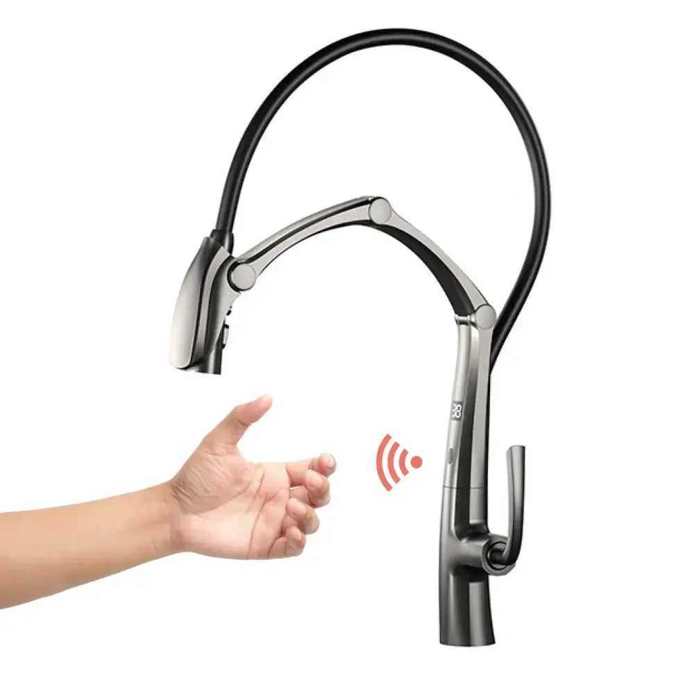 LED Display Sensor Pull Out 3 Function Spray Touchless - brushed Grey T / G1/2 - Faucets